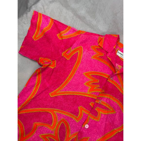 Vintage Alfred Shaheen Shirt Neon Pink Rare Size L/XL Tiki Hawaiian 1960s MCM - Picture 4 of 13